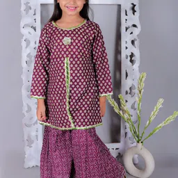 Ka-mee Girls Floral Printed Pure Cotton Kurta with Sharara image 2