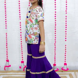 M'andy Girls Floral Printed Regular Pure Cotton Kurta with Sharara image 2