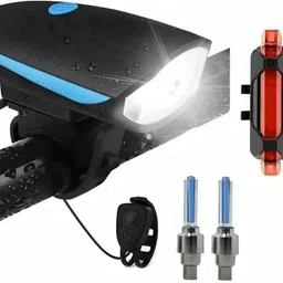 highrider Cycle Light Front with Horn, Rear Tail Light with Tyre Valve Light (Pack of 4 Bell image 1