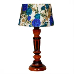 Beverly White & Blue Fabric Shade Night Lamp With Wood Base By BrightDaisy image 5