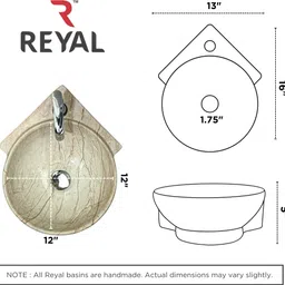 reyal Premium Round Corner Wash basin For Bathroom (12x16x5 Inch)Tabletop Basin Corner Basin image 4