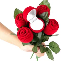 Velvet Red Rose Ring Box For Women And Girls Red Rose Artificial Flower-image-0