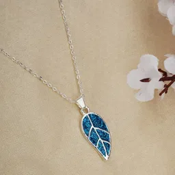 faizam collection Blue Leaf Pendant for girls women | Anniversary Gift| Valentine's day Gift Rhodium Sterling Silver Pendant-picture-15