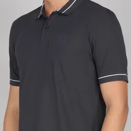 peter england Men Solid Polo Neck Organic Cotton Black T-Shirt image 5