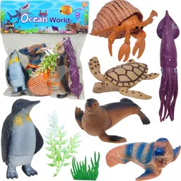 babro Rubber Sea Animal Toy Set for Kids, Soft Ocean Creature Play Figures-picture-39