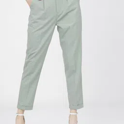 tokyo talkies Women Regular Fit Green Viscose Rayon Trousers image 1