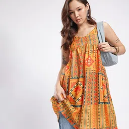 fusion by glitchez Women A-line Yellow Above Knee/Mid Thigh Length Dress-picture-21