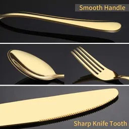 laprex Luxury Golden Steel Flatware Set,Cutlery Set Spoon,Fork & Knife Set,Kitchen Item Stainless Steel Cutlery Set image 3