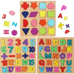 SHINETOY ENTERTAIN KIDS SHINETOY Wooden Puzzles for Toddlers, Wooden ABC Alphabet Number Shape Puzzles Toddler Learning Puzzle Toys for Kids 1-3 Years Old, 3 in 1 Early Education Gift for Kids image 3
