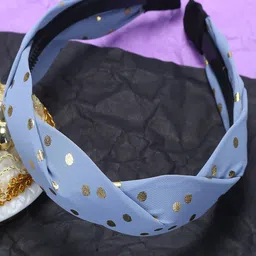 Jewelz Women Blue & Gold-Toned Polka Dots Printed Knotted Hairband-picture-39