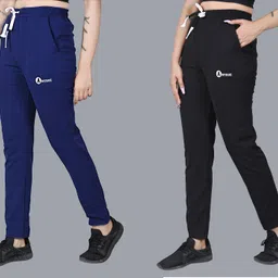 antrue Pack of 2 Women Solid Black, Blue Track Pants-picture-25
