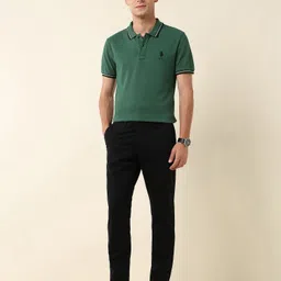 u.s. polo assn. Men Solid Polo Neck Pure Cotton Dark Green T-Shirt image 3