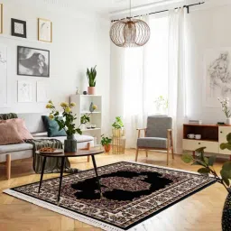 Blue & Cream Traditional Polyester 4 x 6 Feet Machine Made Carpet-image-65