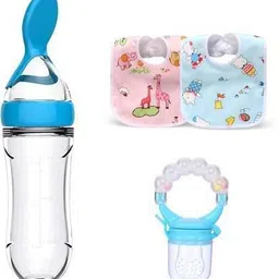 saraswati kart Baby Fruit Nibbler, 2pc Bibs Water proof & Spoon Feeder For feeding- Silicone-picture-25
