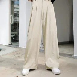 Women Regular Fit Beige Lycra Blend Trousers-image-74