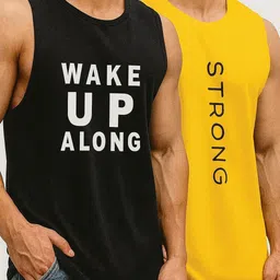 harshtrendz Pack of 2 Men’s Gym Sando Pack of 2 – Printed Polyester Sleeveless Vest Men Vest image 1