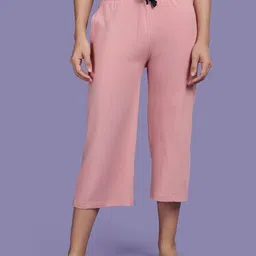kryptic flare capri pure cotton solid relaxed fit with side pocket Women Pink Capri-picture-31
