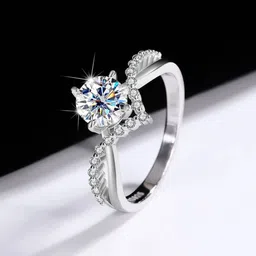 Sizzling Solitaire Adjustable Silver Ring For Women & Girls Stainless Steel Zircon Sterling Silver Plated Ring-image-0
