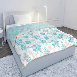 mayfair homes london Aqua Cotton Floral 120 GSM Reversible Single Bed Dohar image 2