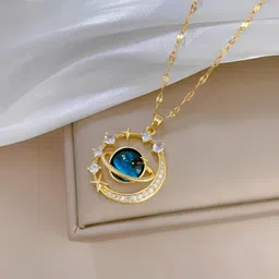 karishma kreations Exquisite StarrySky Planet Zircon Shiny Star Moon Stainless-steel Pendant Gold-plated Stainless Steel Pendant image 3