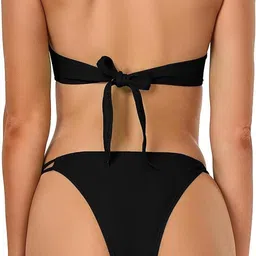 unique fashion 35 WOMEN SWIMMING SUIT SOLD Solid Women Bikini Black Swimsuit image 2
