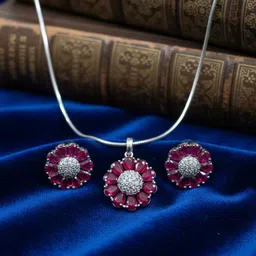 artifina Sterling Silver Sterling Silver Ruby Red Jewel Set image 1
