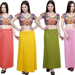 Pistaa Peach, Yellow, Mehendi Green and Pastel Pink Cotton Blend Petticoat-picture-26