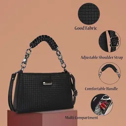dor Black Women Sling Bag Stylish Boxy PU for Women image 2