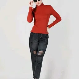 hoc Women Solid High Neck Red Sweater image 3