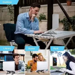 TANTRA Laptop Holder Riser Computer Tablet Stand, 6 Angles Adjustable Aluminum Foldable Aluminium Floor and Desk Stand Rotatable Laptop Stand with Adjustable Height Compatible with 36 - 39cm Laptops image 3