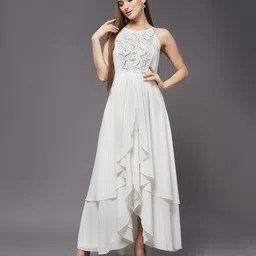 miss chase Women Fit and Flare White Maxi/Full Length Dress image 3