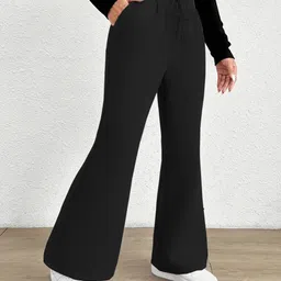 dockstreet Women Solid Black Track Pants image 4
