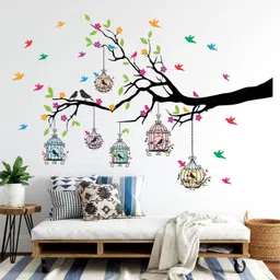 riditcreation 50 cm Beautiful Tree Branch and cages Self Adhesive Sticker image 3