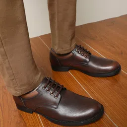 Liberty Men Navy & Brown Solid Leather Semiformal Derbys-picture-21