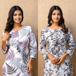 tibra attire Pack of 2 Women Floral Print Cotton Blend Straight Kurta-picture-16