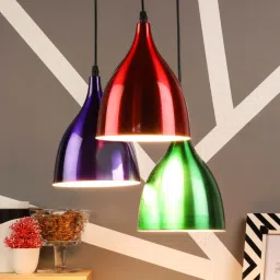 Multicolour Metal 3 Light Cluster Hanging Lamp By Foziq image 1