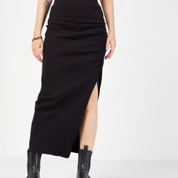Women Solid Pencil Black Skirt-image-80