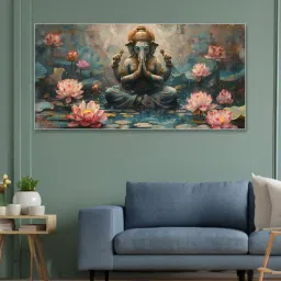 nestroots White Canvas Framed Serene Ganehsa on Nature Harmony Wall Painting-picture-20