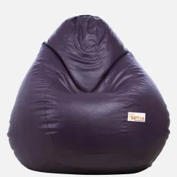 mintwud from pepperfry Classic XXL Leatherette Bean Bag with Beans in Purple Colour image 3