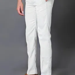 el cielo Men Regular Fit White Cotton Blend Trousers image 2