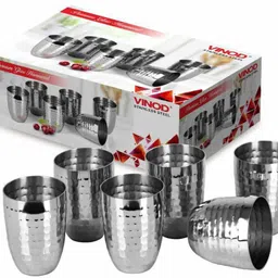 vinod (Pack of 6) Stainless Steel Premium Glass (Hammered) - Six Glasses in one Box (300 ml) Glass Set Water/Juice Glass-picture-26