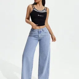 metronaut Women Loose Fit Mid Rise Light Blue Jeans image 5