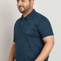 metronaut plus Men Printed Polo Neck Cotton Blend Navy Blue T-Shirt image 3