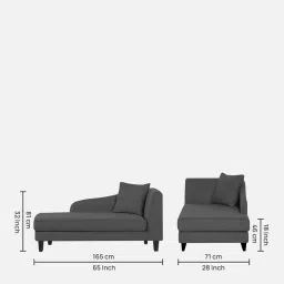 febonic Louis Fabric LHS Chaise Lounger in Charcoal Grey Colour image 2