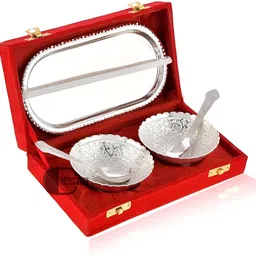 tuesday morning Aluminium Decorative Bowl German Silver Bowl Decorative Bowl German Silver Bowl and Spoon set Diwali Gift-picture-26
