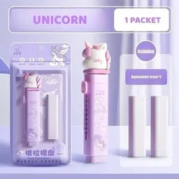 klidshusoz treasure YOYO Unicorn PushPull Eraser Stick, Eraser Pen with 2 Pcs Refill Eraser for Kids Non-Toxic Eraser-picture-39