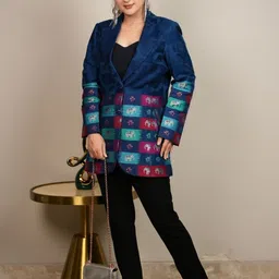 hok Women Self Design Double Breasted Formal Blazer image 3