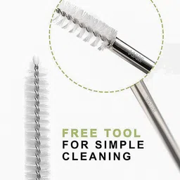 alcraft sells (Pack of 5) Reusable Stainless Steel Straw with Cleaning Brush-Metal Straws Drinking Juice Glass Set Water/Juice Glass image 5