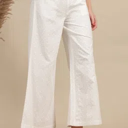 aurelia Women Loose Fit White Pure Cotton Trousers image 4