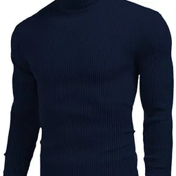 nikline Men Solid High Neck Blue Sweater-picture-16